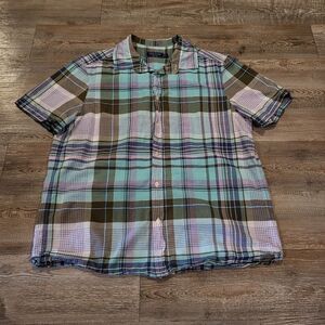 Vineyard Vines Plaid Button Down Short Sleeved Shirt Mens Size Large